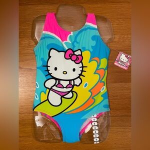 NWT Hello Kitty Turquoise Rainbow One-Piece Swimsuit with Pink Accents Girl 4